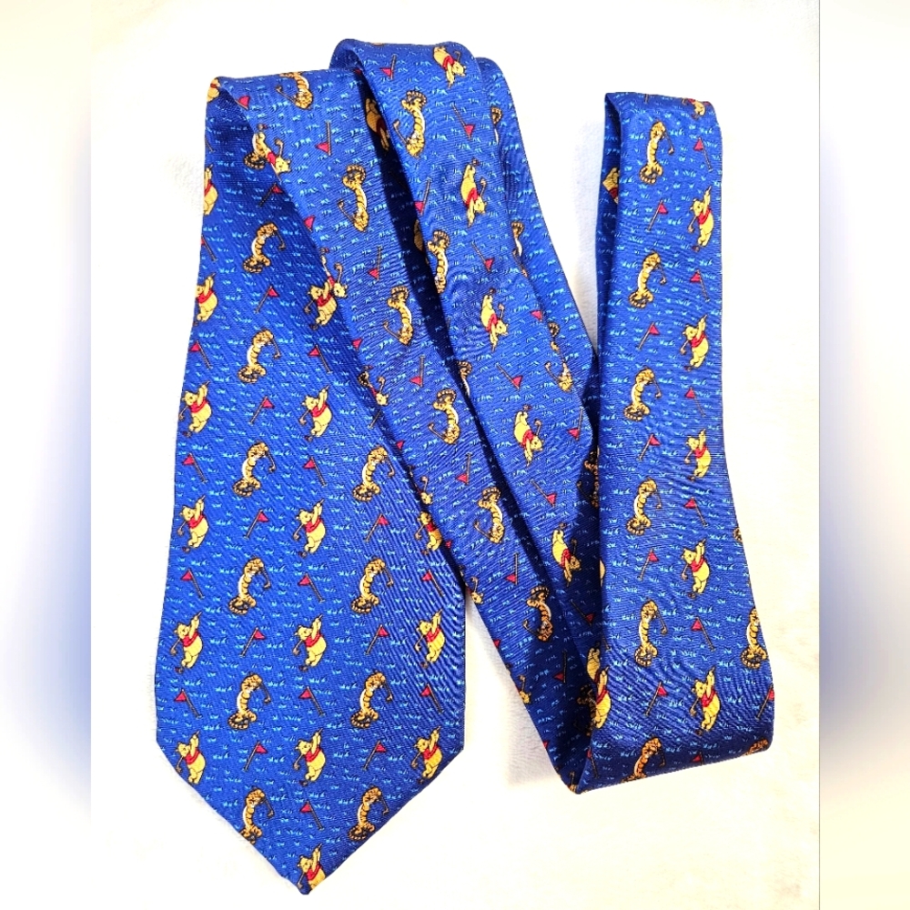 Disney Winnie The Pooh Golf Men's Tie Rack 100% Silk Made In Italy 58.5"x4" Vtg.